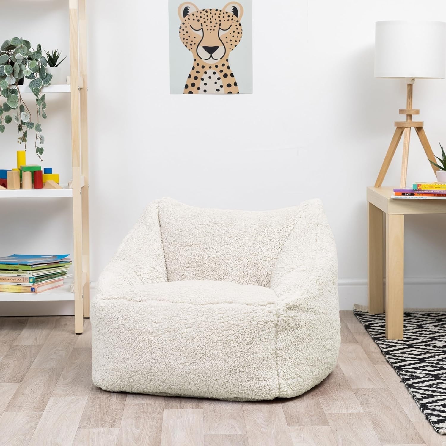 Cream Teddy Kids Bean Bag Chair – Soft Fleece Lounge Armchair Seat