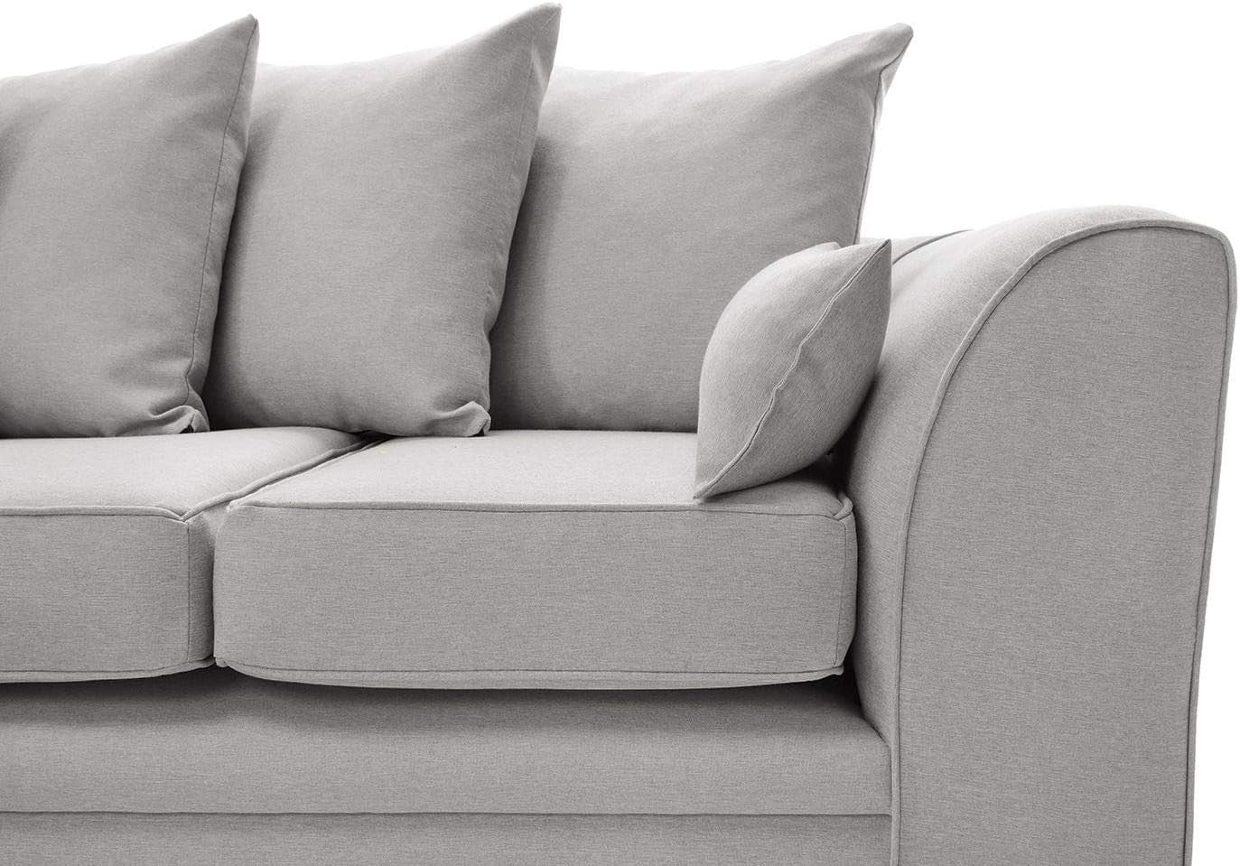 L-Shaped 3 Seater Corner Sofa Brushed Cotton Cushions Light Grey