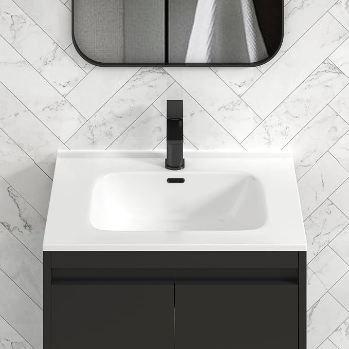 600mm Jet Black Floor Standing Vanity Unit with Basin Sink 2 Door Cabinet
