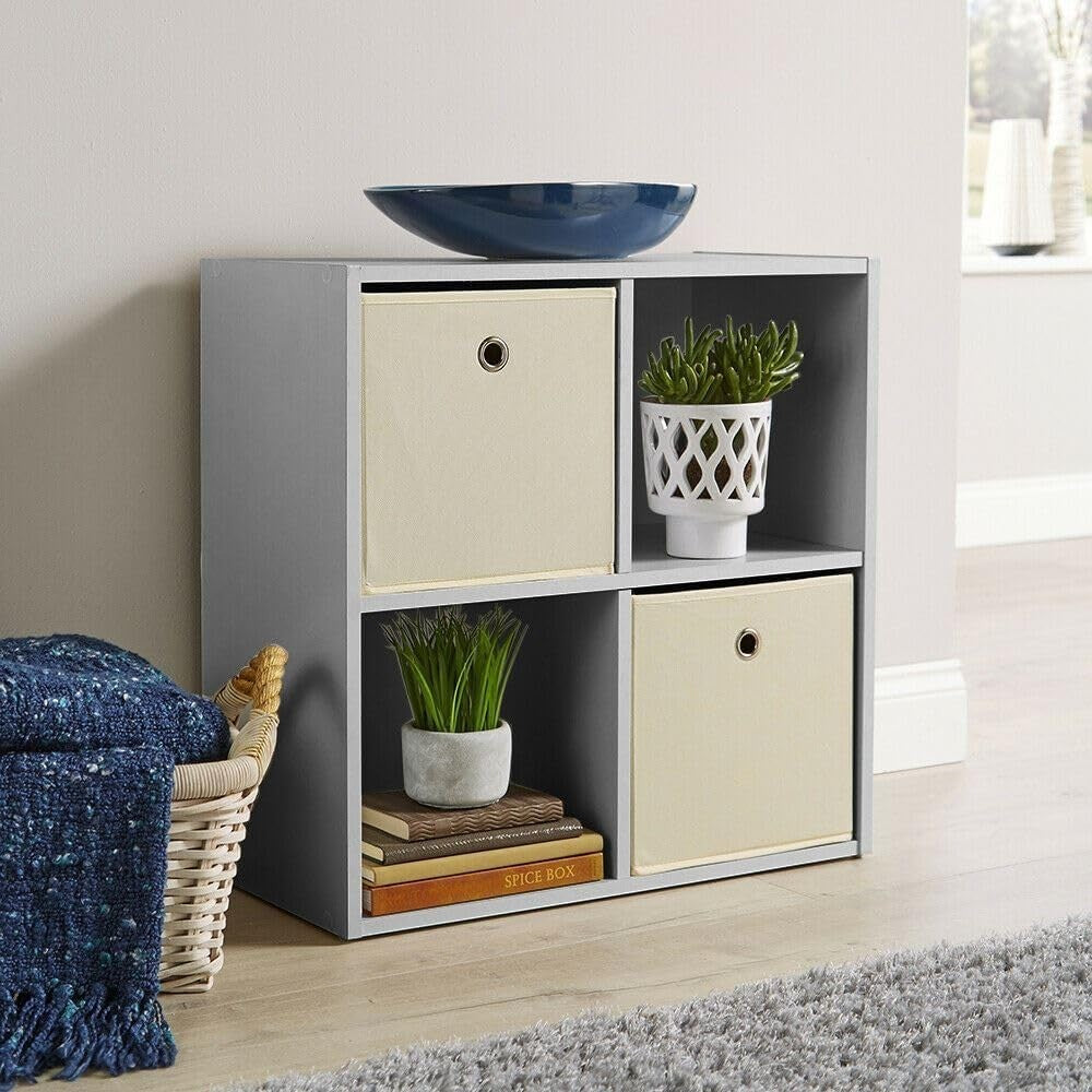 4 Cube Storage Shelf Grey Wooden Bookcase Display Unit 60cm