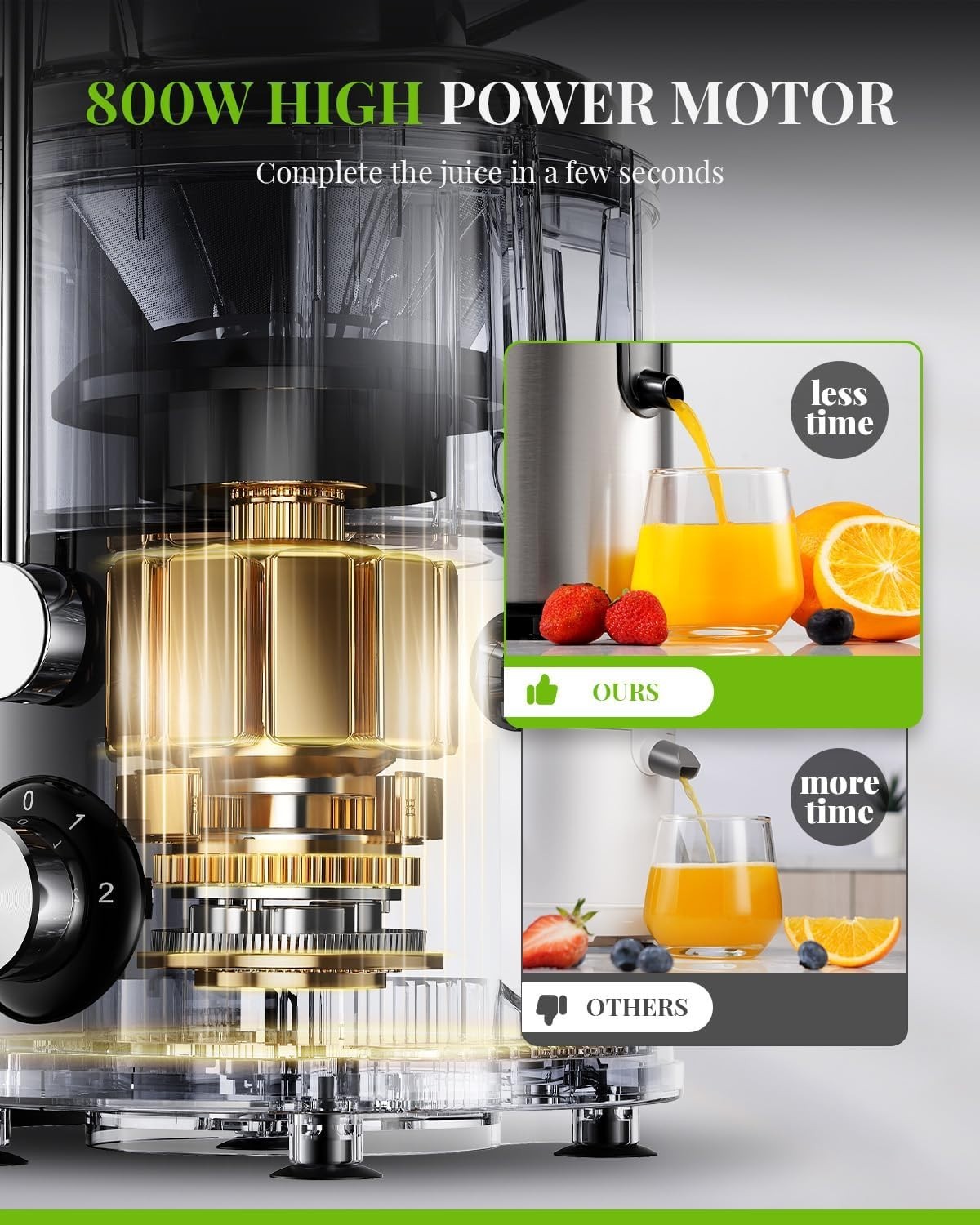 800W Centrifugal Juicer 3 Speed Control Wide Chute High Juice Yield