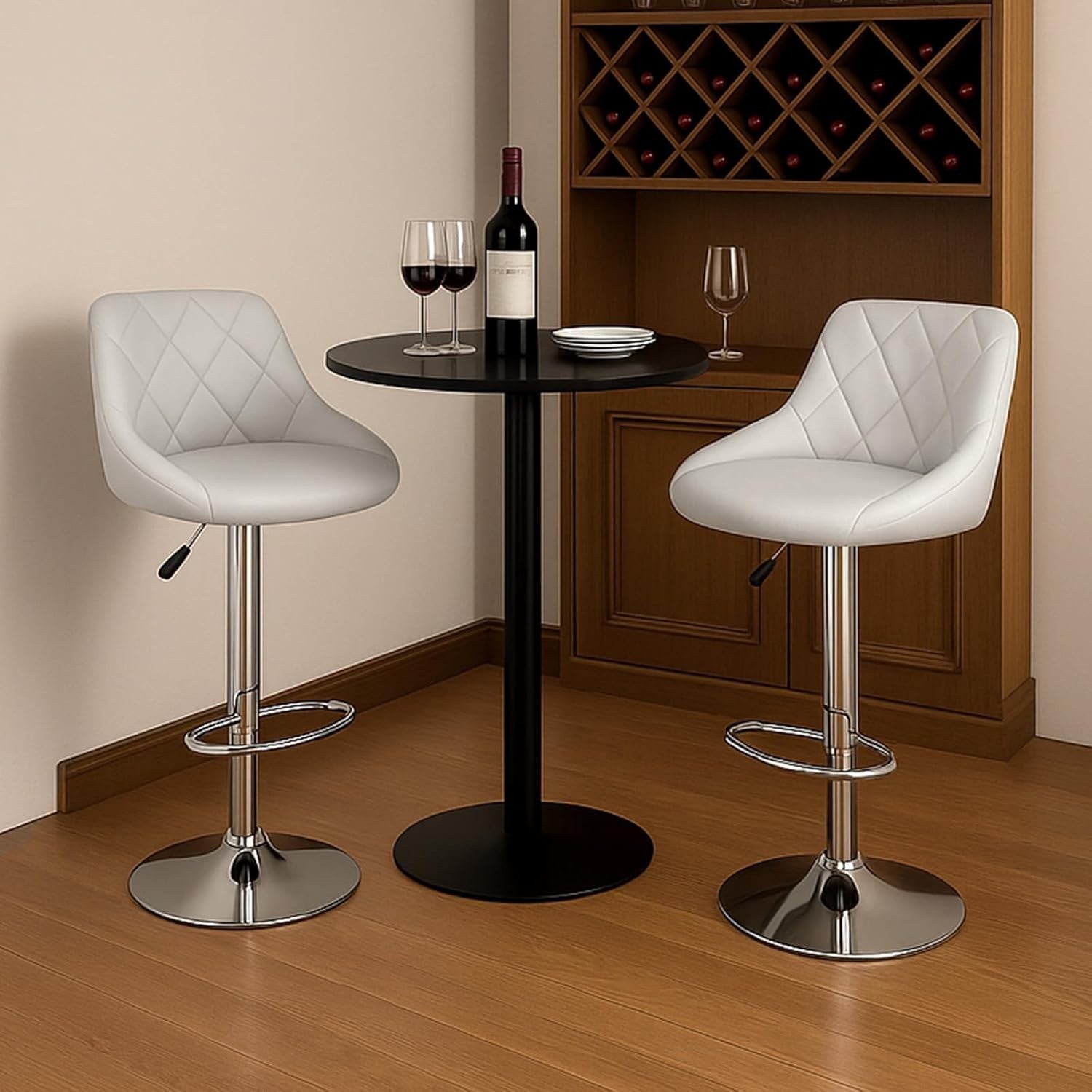 Set of 2 Adjustable Swivel Bar Stools – Light Grey L-Shape
