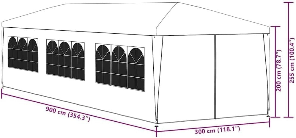 3x9m Anthracite Party Tent Gazebo Marquee PE Canopy Steel Frame Sides