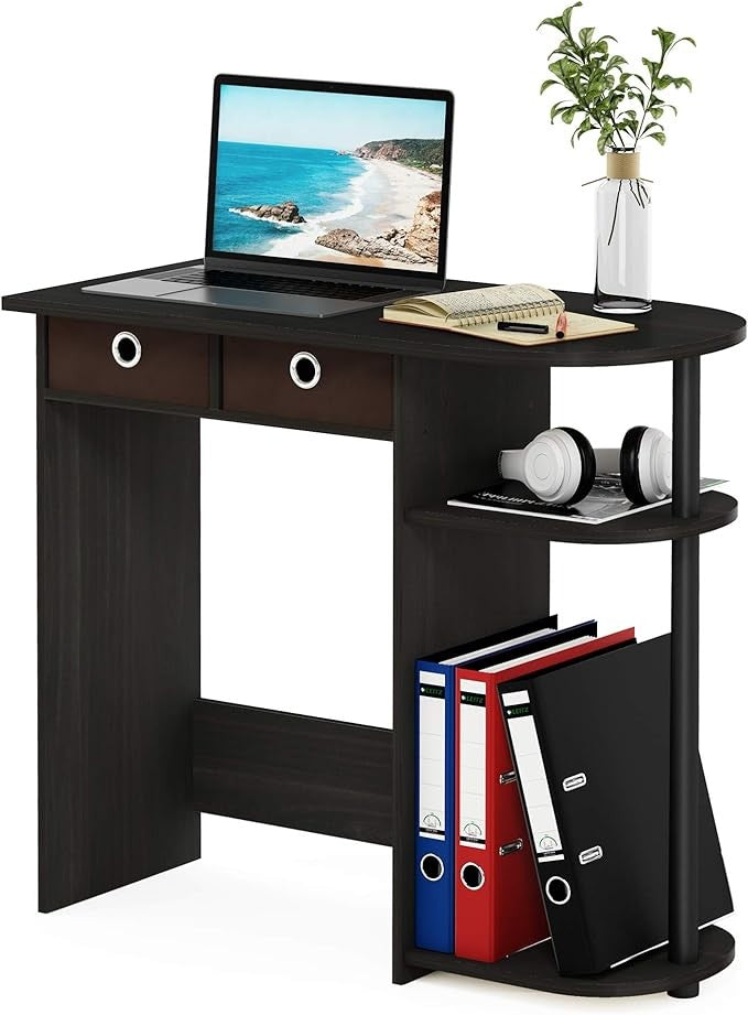 Compact Laptop Desk Study Writing Table Storage Shelves Espresso Brown