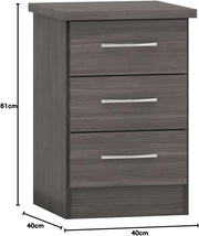 Black 3 Drawer Bedside Table – Modern Wooden Nightstand