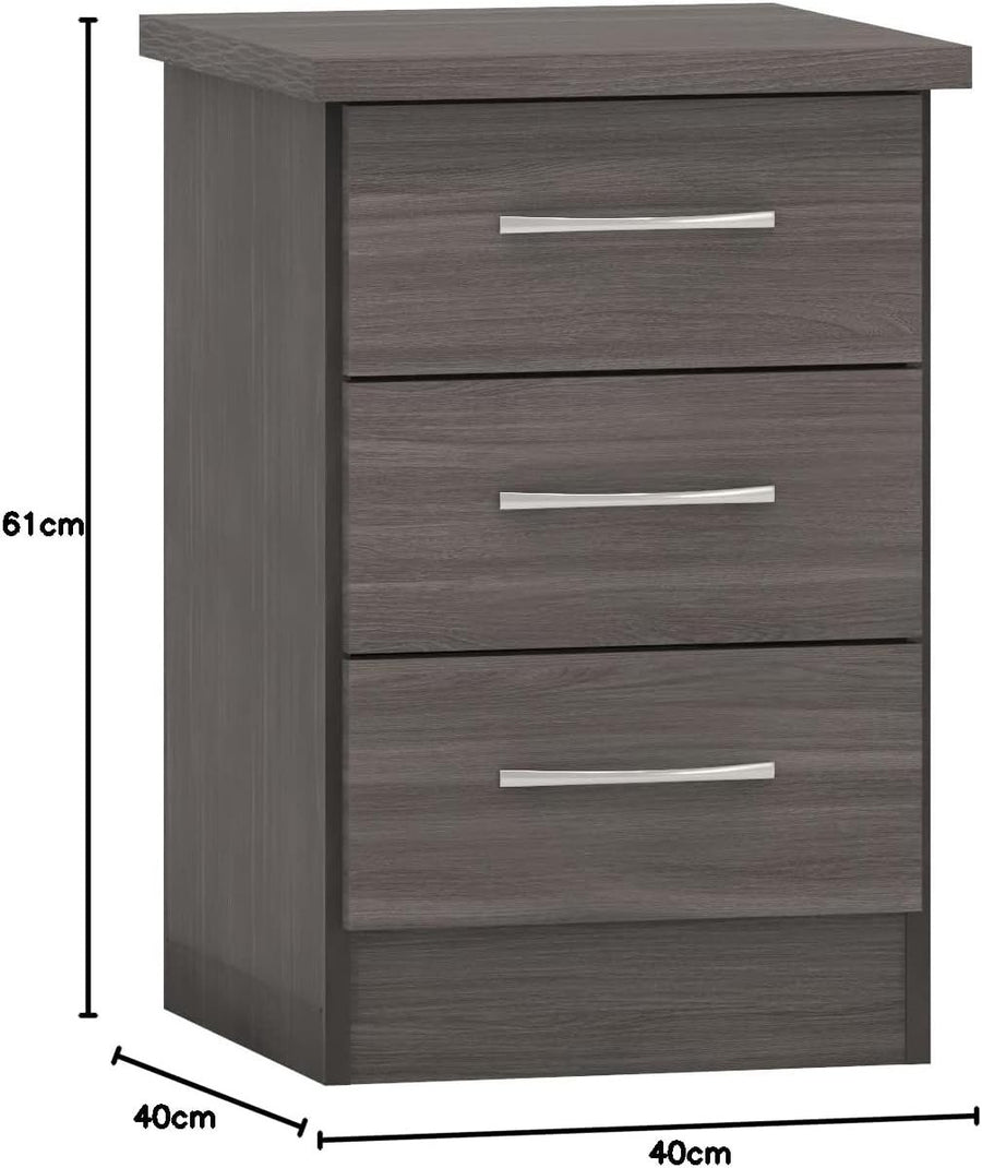Black 3 Drawer Bedside Table – Modern Wooden Nightstand
