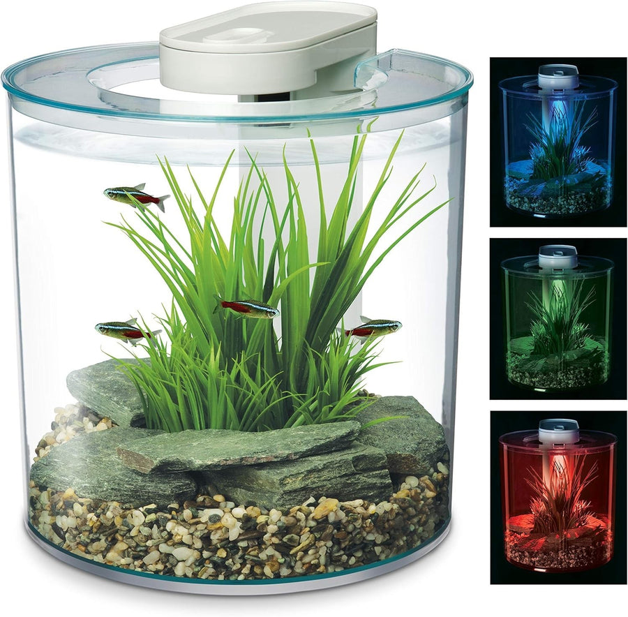 10L Round Fish Tank With Remote LED Lighting Filter Pump Aquarium