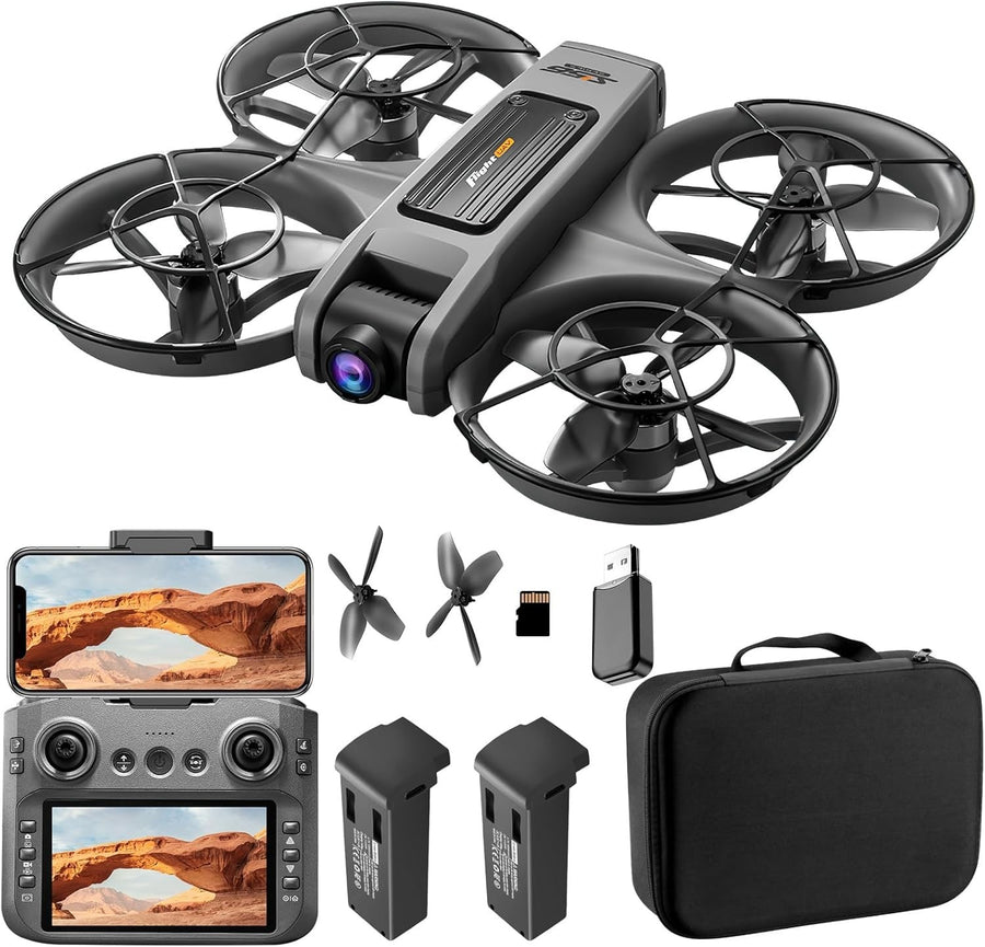 Foldable Drone with LCD Screen Remote, Dual 720P Cameras & 2 Batteries