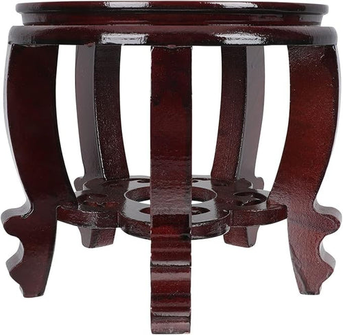 Wooden Plant Stand Round Carved Vase Holder Indoor Display Table Stool Brown