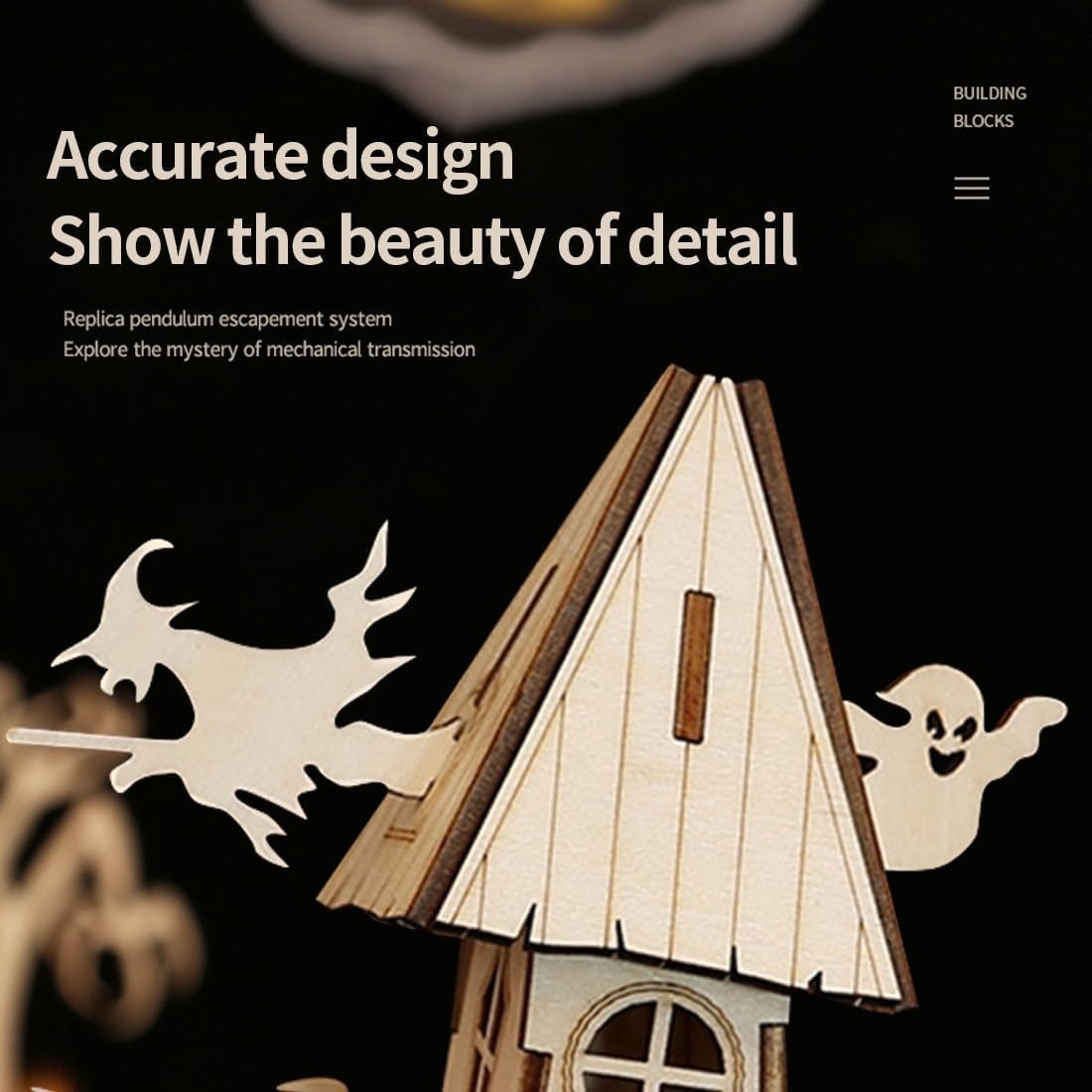 3D Wooden Halloween House Puzzle Kit for Adults – Haunted DIY Decor Gift