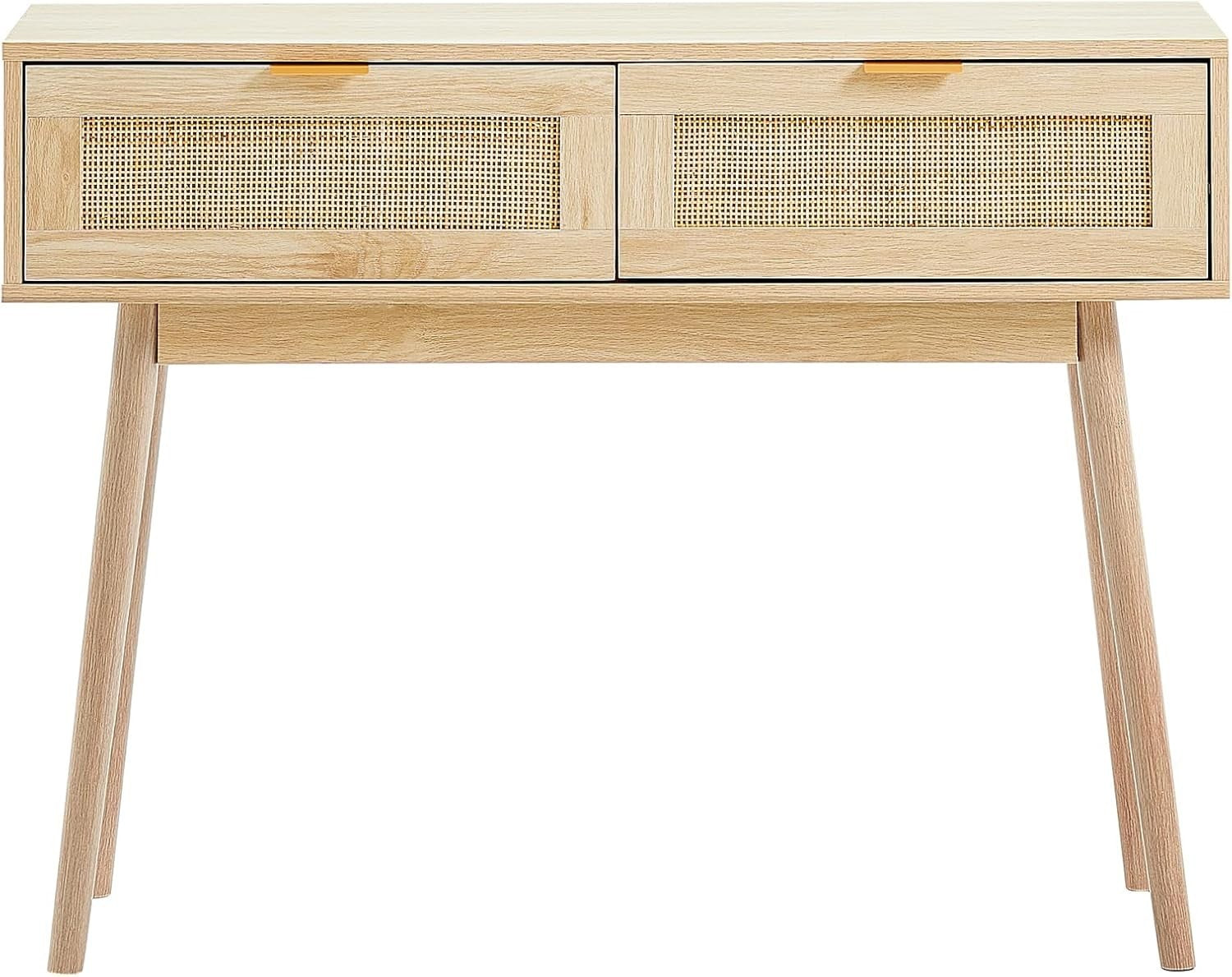 Rattan Console Table with Drawers & Shelf, Entryway Storage Unit 100cm