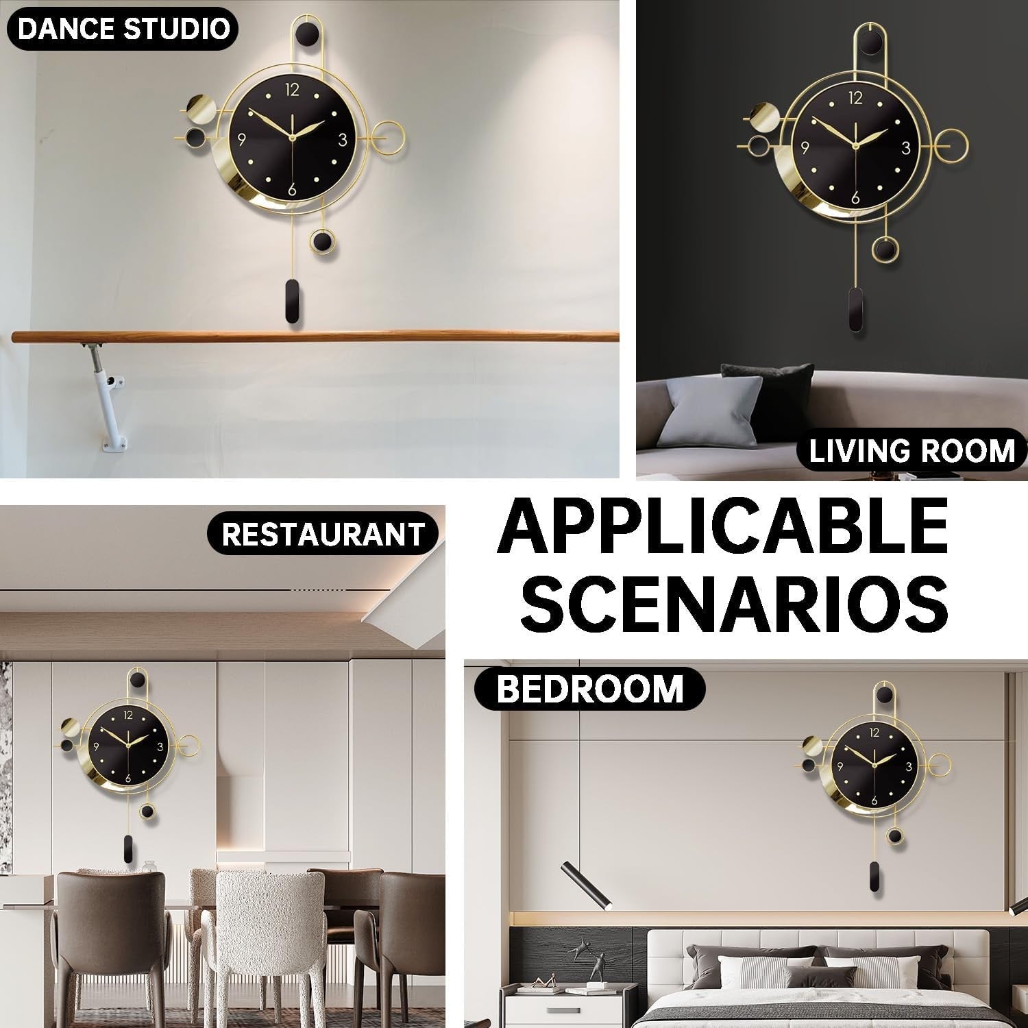 40cm Gold Pendulum Wall Clock – Silent Quartz Modern Decorative Large Design