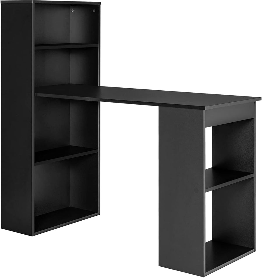 Modern Black Computer Desk with 6-Tier Shelves & Spacious Workstation