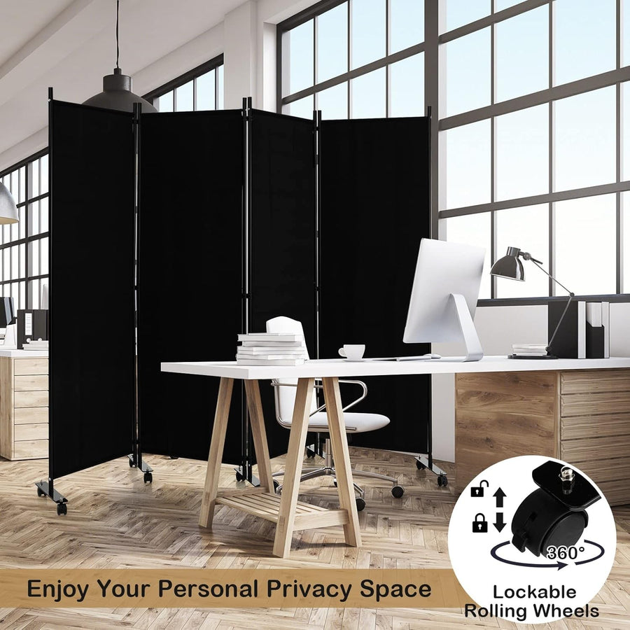 4-Panel Black Folding Room Divider 224x30x172cm Privacy Screen Partition