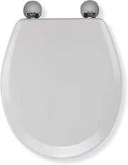 Como White Wooden Toilet Seat Oval Adjustable Hinges Antibacterial Chrome
