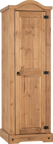 Rustic 1 Door Distressed Waxed Pine Wardrobe - Compact, Durable Storage