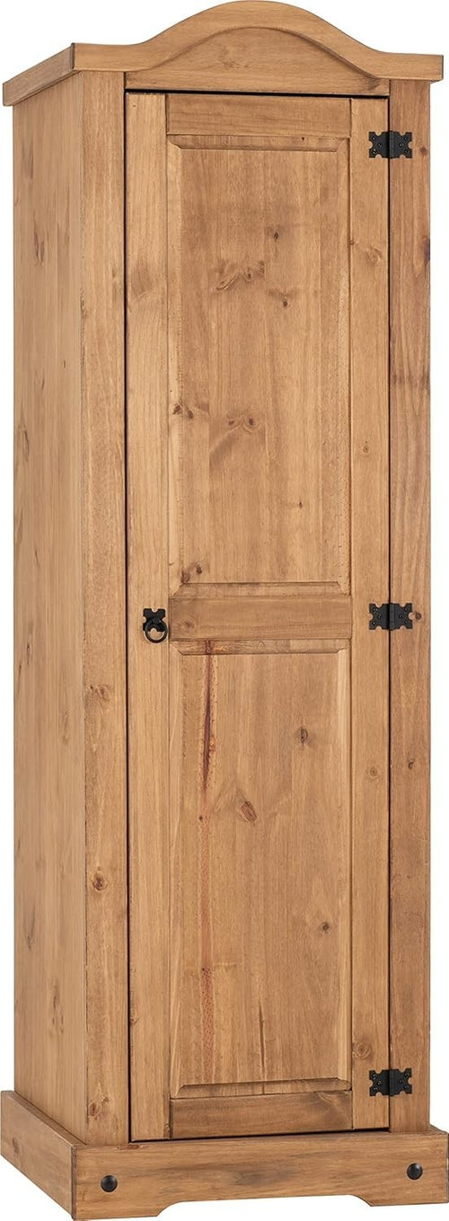Rustic 1 Door Distressed Waxed Pine Wardrobe - Compact, Durable Storage