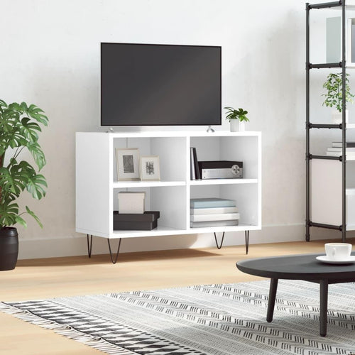High Gloss White TV Cabinet with Storage Shelves - 69.5x30x50cm