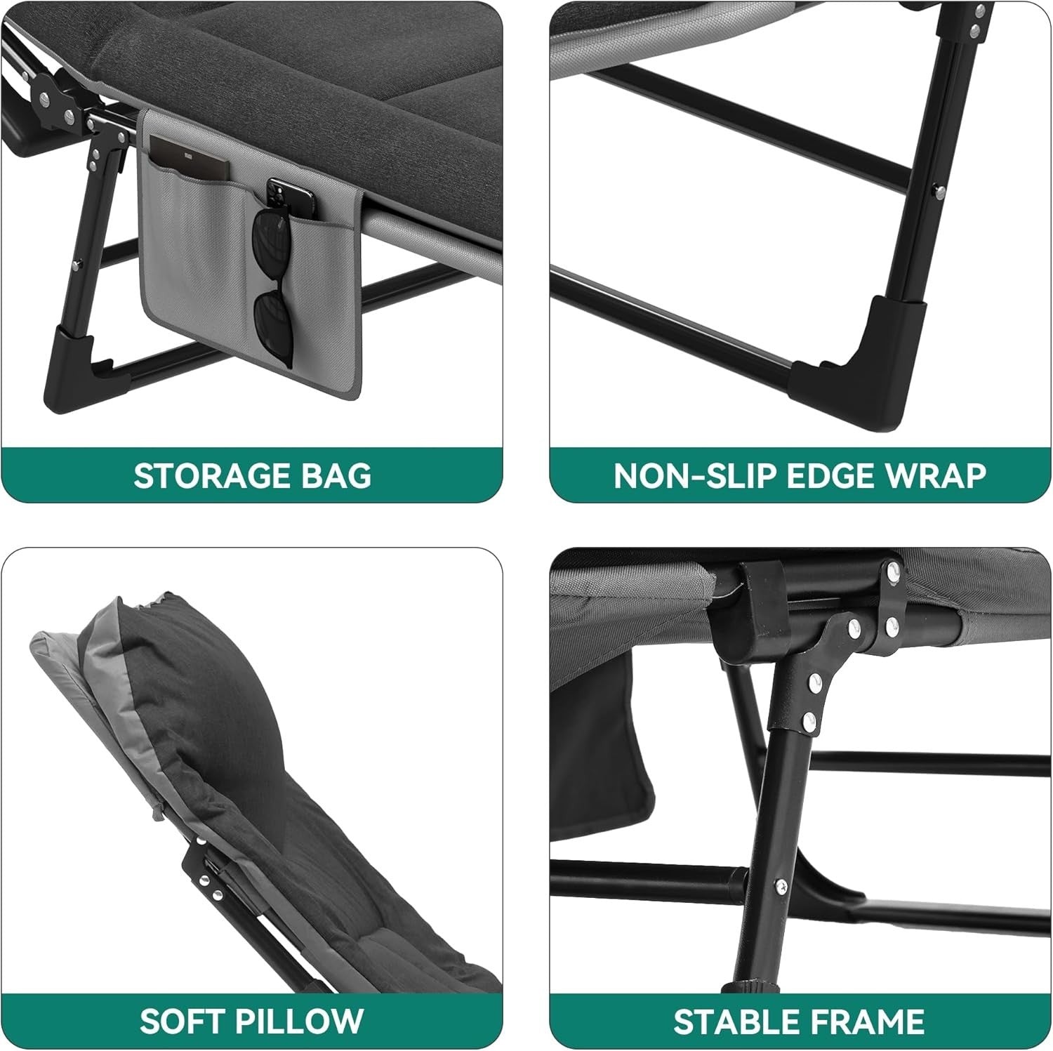 Black Folding Sun Lounger w/ Cushion – 5-Position Recliner, 200KG Load