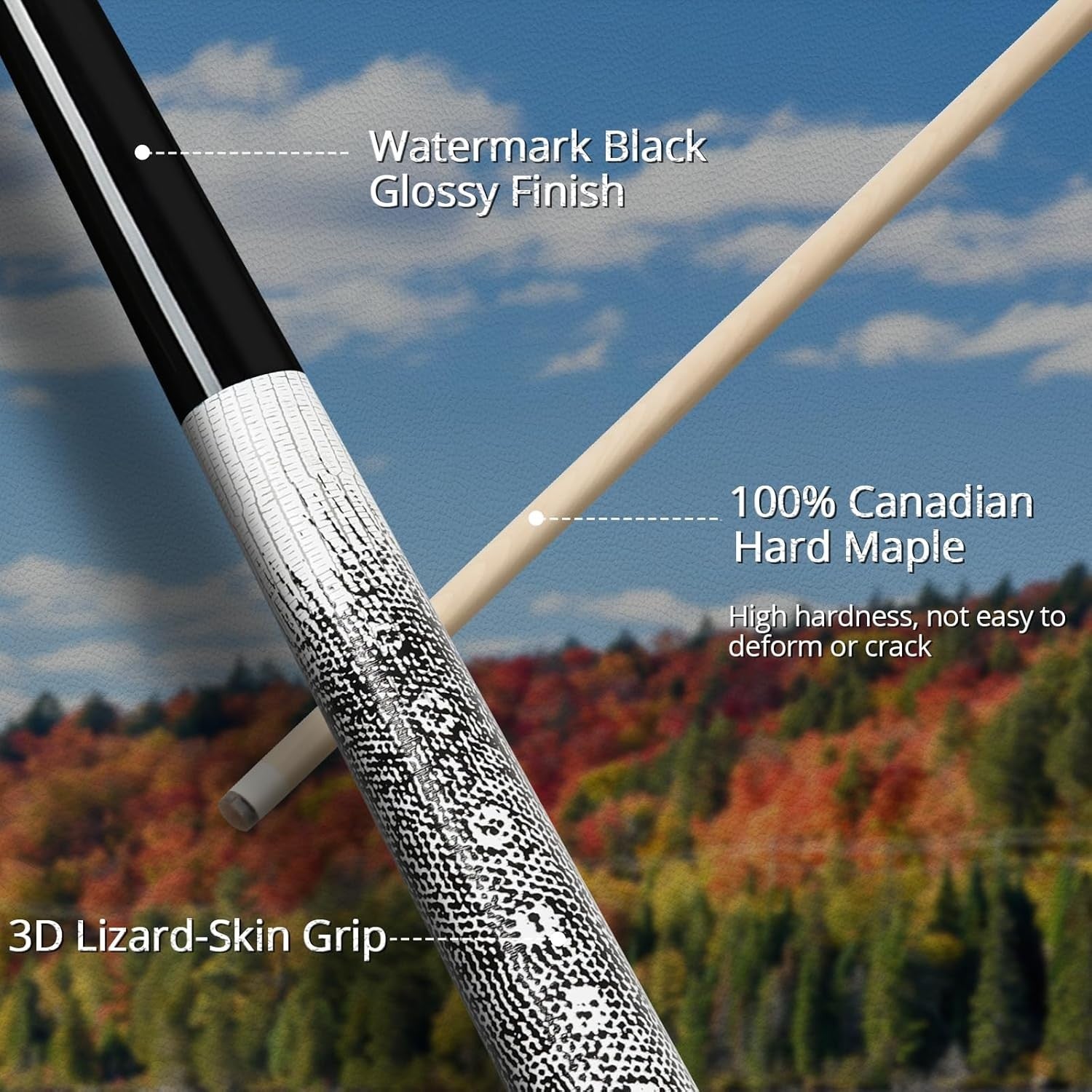 58in Low Deflection Pool Cue Maple Shaft 13mm Tip 3D Grip 19oz