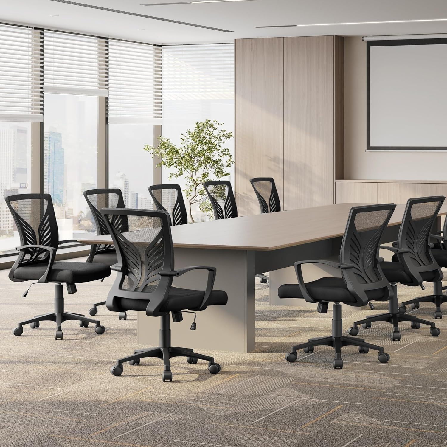 2x Ergonomic Mesh Office Chair Mid Back Swivel Adjustable Lumbar