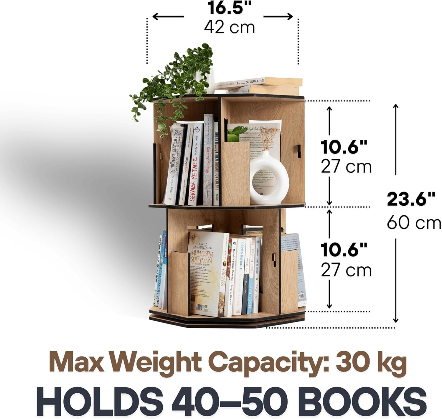 2 Tier Rotating Kids Bookshelf Oak Corner Shelf Space-Saving Storage Organizer