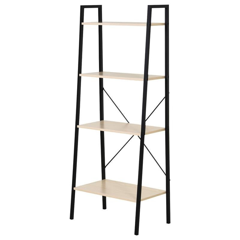 4-Tier Industrial Ladder Shelf – Natural Wood Display Bookcase Unit