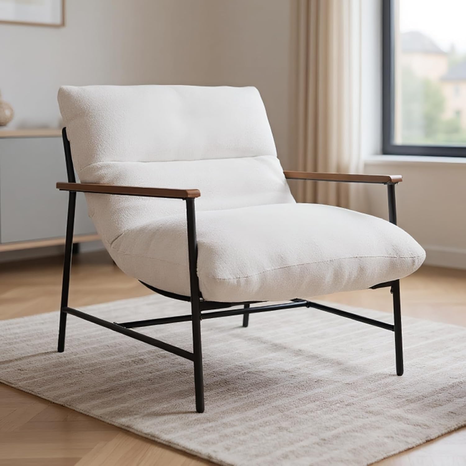 White Faux Fur Accent Armchair Modern Upholstered Lounge Chair