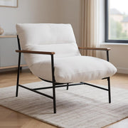 White Faux Fur Accent Armchair Modern Upholstered Lounge Chair