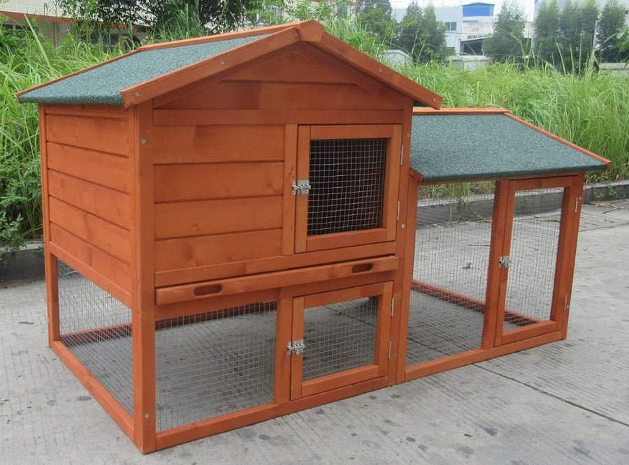 Large Outdoor Rabbit Hutch Lodge with Run Weatherproof Wooden Guinea Pig Cage