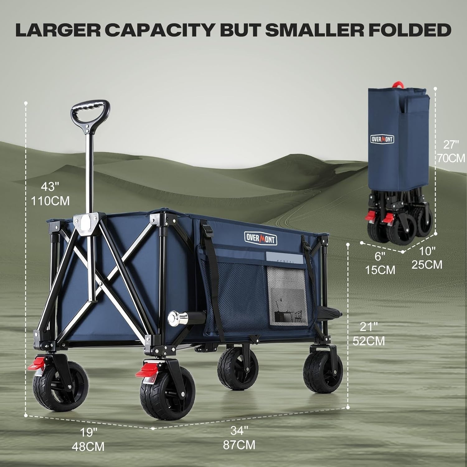 Blue Heavy Duty Camping Wagon 150L Extra Wide Wheel Folding Festival Garden Cart