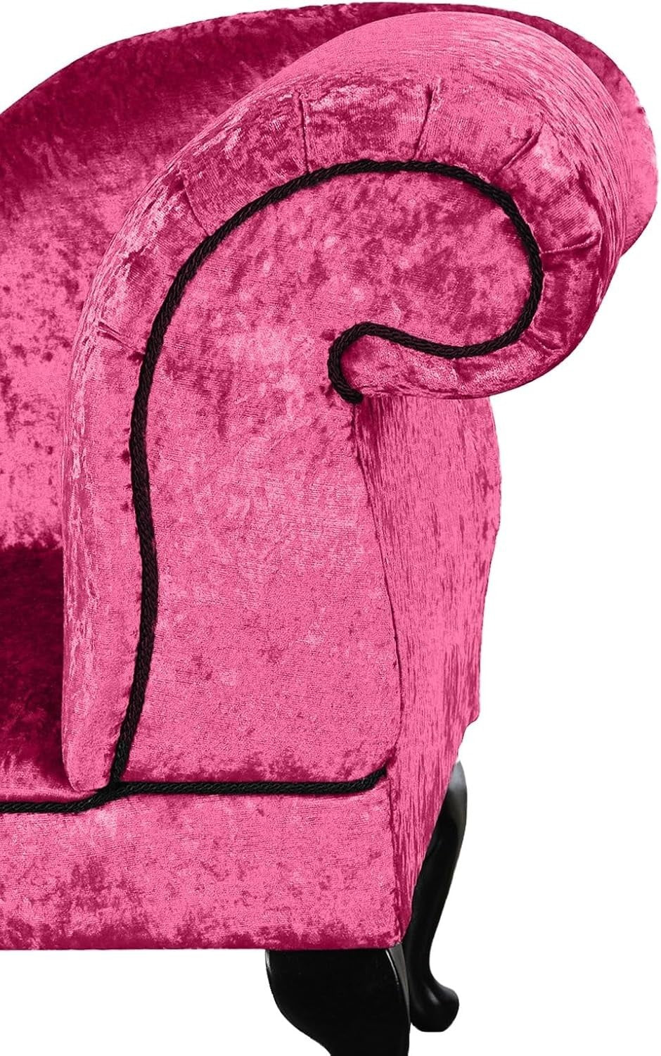 Luxury Left Hand Velvet Chaise Lounge Chair Boysenberry with Queen Anne Legs.