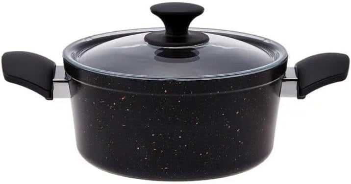 7pcs Black Biogranite Non Stick Induction Cookware Set with Lids, PFOA Free
