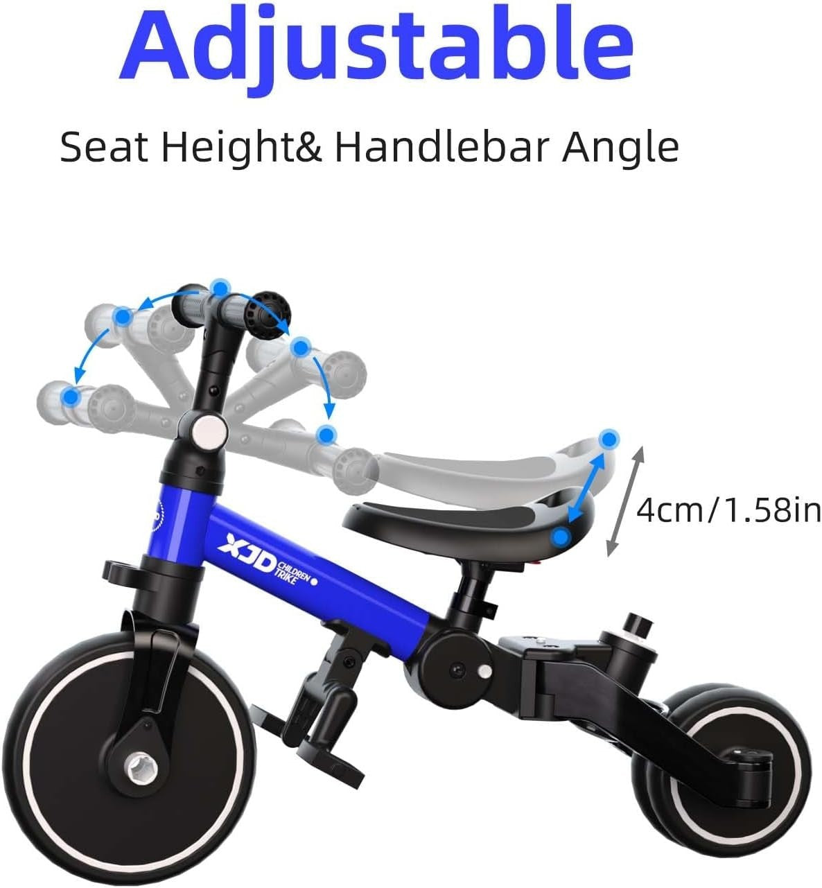 6 in 1 Foldable Kids Tricycle Toddler Push Trike Balance Bike 1-4 Years Blue