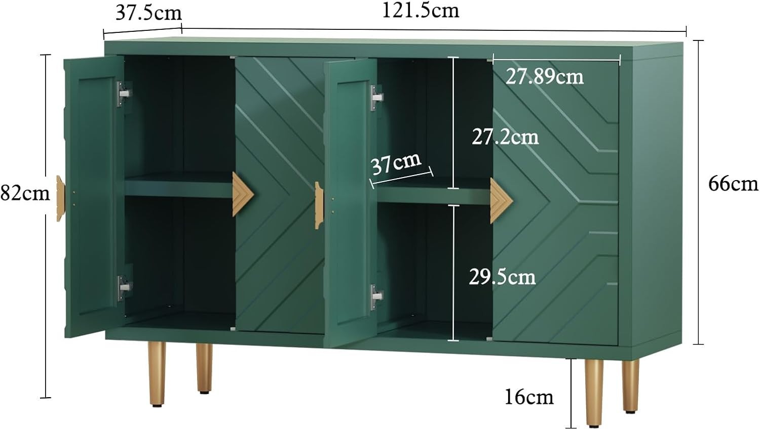 Green Kitchen Sideboard Cabinet 4 Doors Storage Buffet Table with Shelves