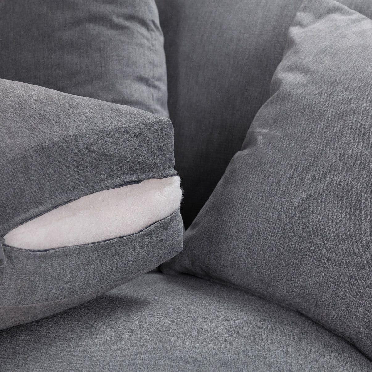 Grey 4 Seater Sofa with Chenille Fabric & Button-Tufted Scroll Arms.