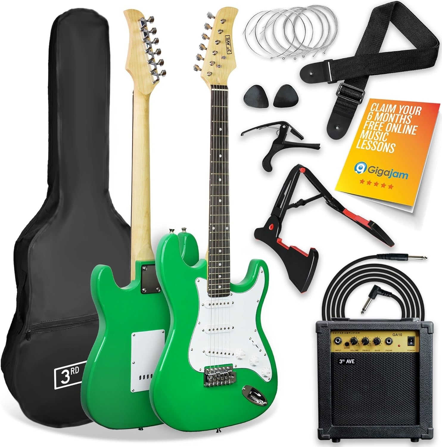 Full Size 4/4 Electric Guitar Starter Kit with 10W Amp Green