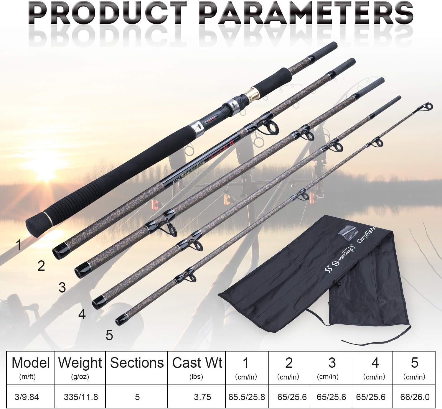 Portable 3m 5-Section Carp Fishing Rod | Super Hard Carbon Fiber Spinning
