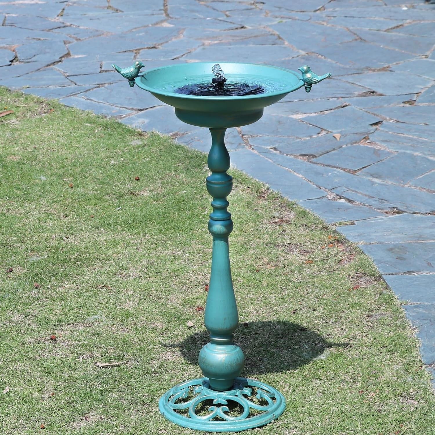 Solar Powered Bronze Bird Bath Fountain 26.6" Outdoor Metal Garden Feature