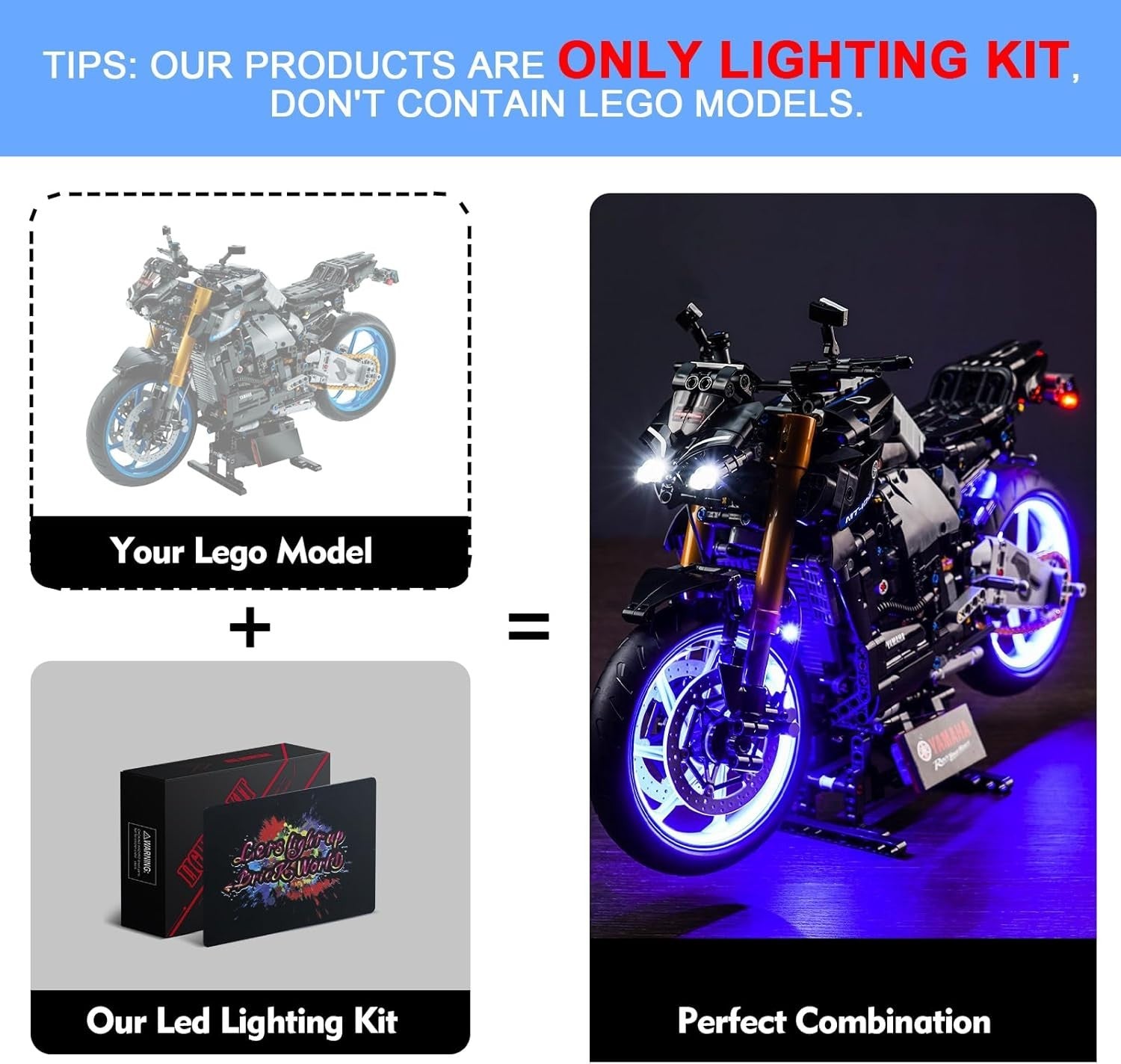 LED Light Kit for Lego Yamaha MT-10 SP Motorbike | Custom Bright Lighting Set