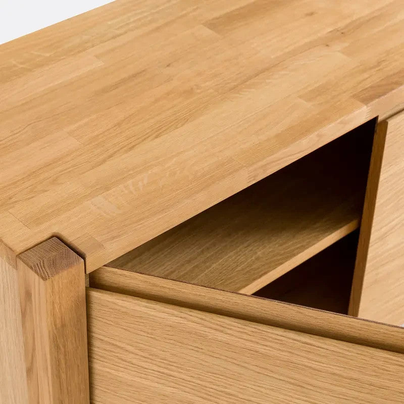 Modern Oak Sideboard Cabinet with 4 Doors & Adjustable Storage Shelves