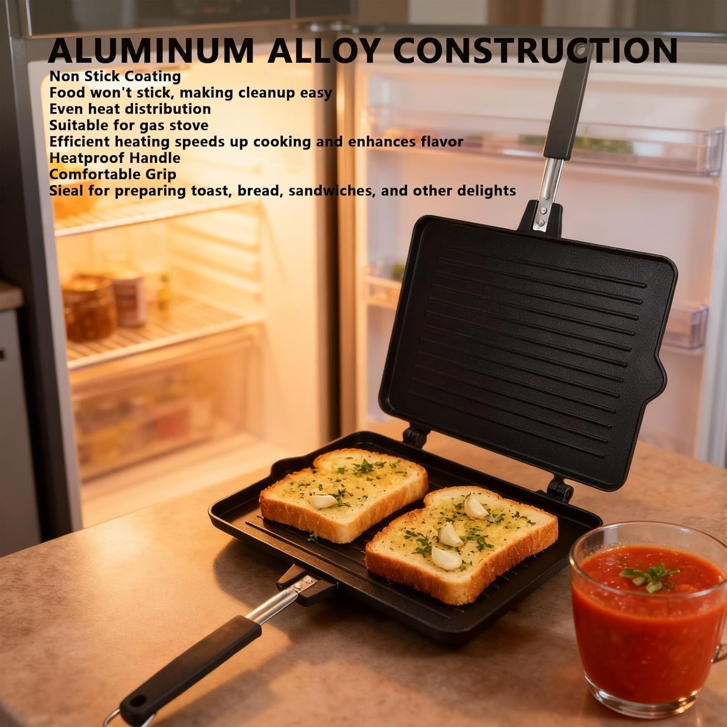 Double-Sided Stovetop Panini & Sandwich Maker Non-Stick Grill