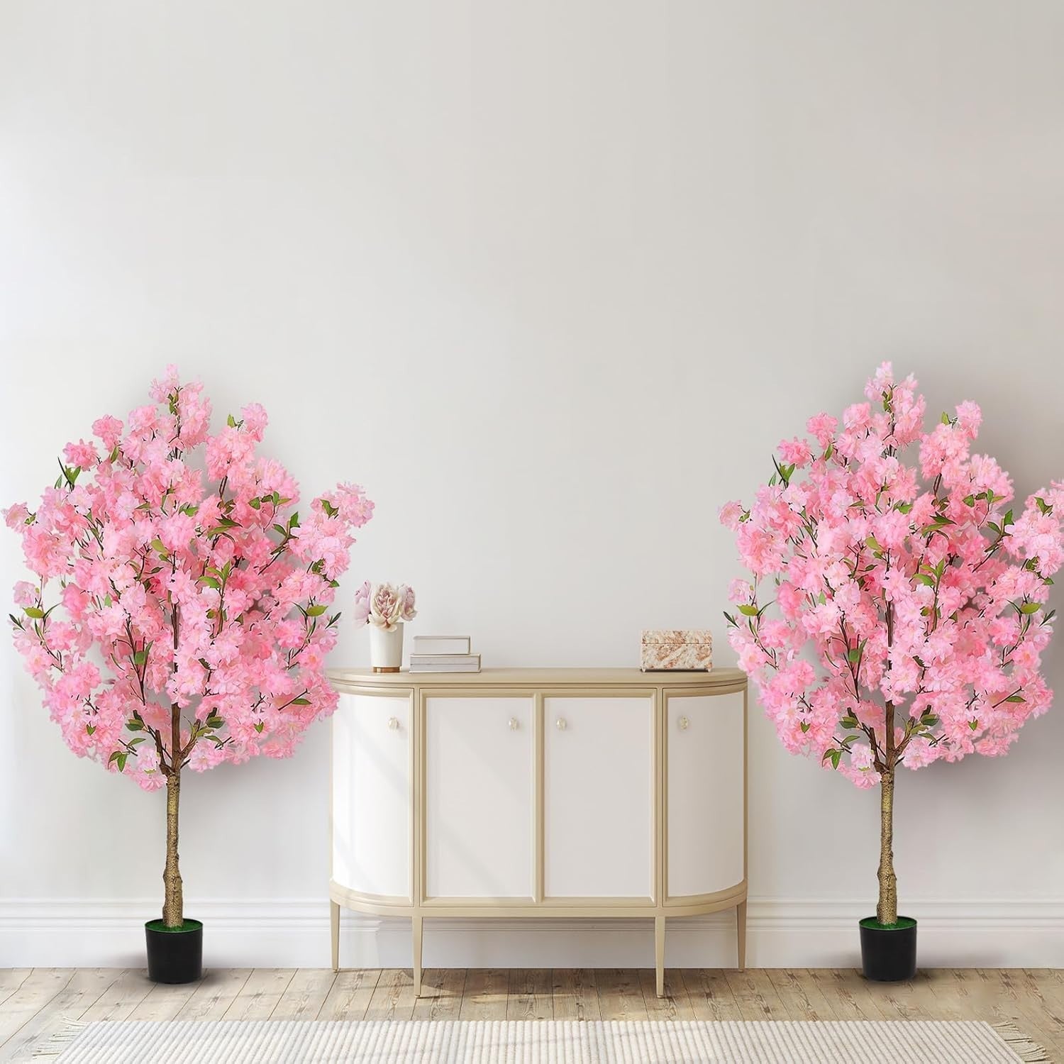 2 Pack 120cm Cherry Blossom Trees Pink Faux Flowering Sakura Large Indoor Decor