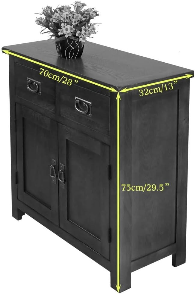 Compact Solid Oak Sideboard Cabinet 2 Doors 2 Drawers Dining Storage