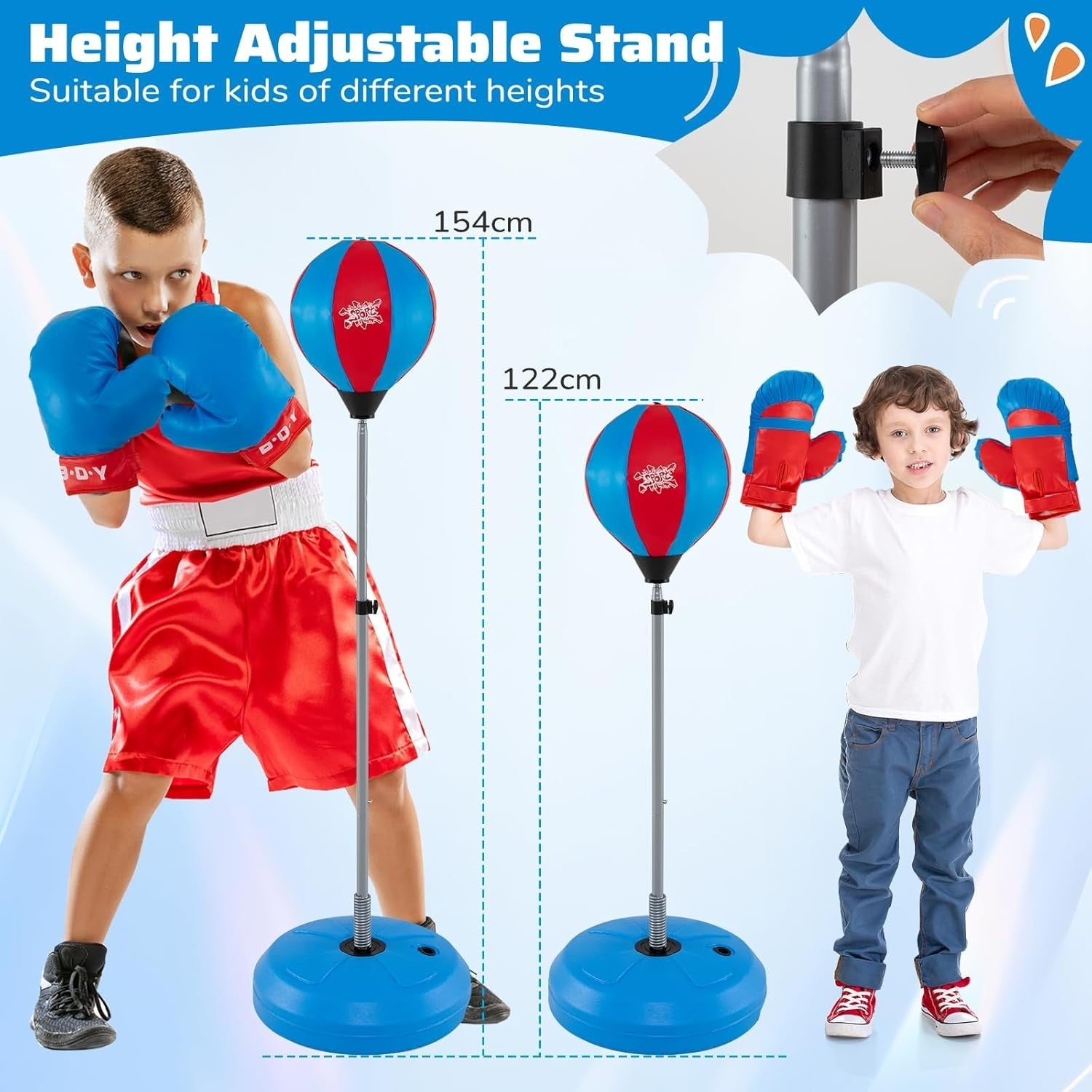 Adjustable Inflatable Punching Ball Stand Kids Teens Boxing Set