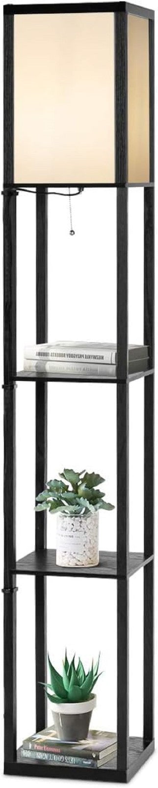 Floor Lamp with Shelves Storage Standing Light Glossy Shade Reading Lamp