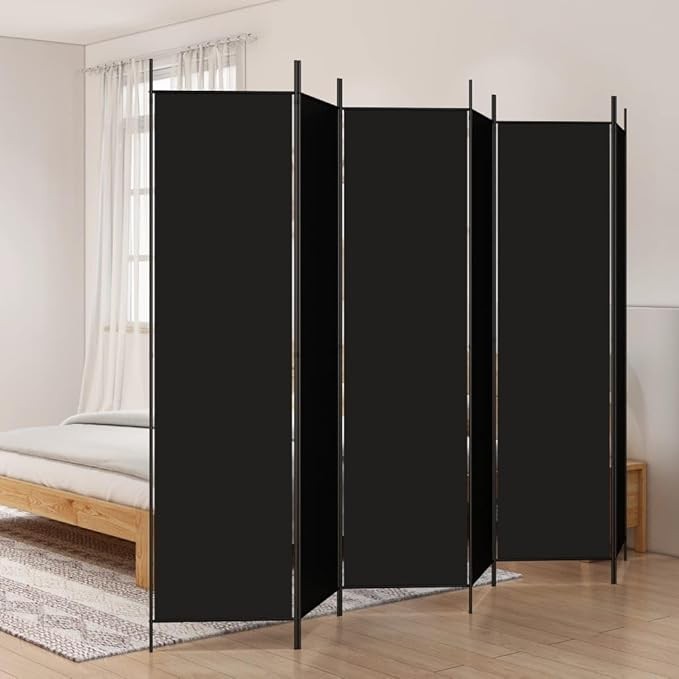 6 Panel Black Folding Room Divider 300x200cm Fabric Privacy Screen Partition