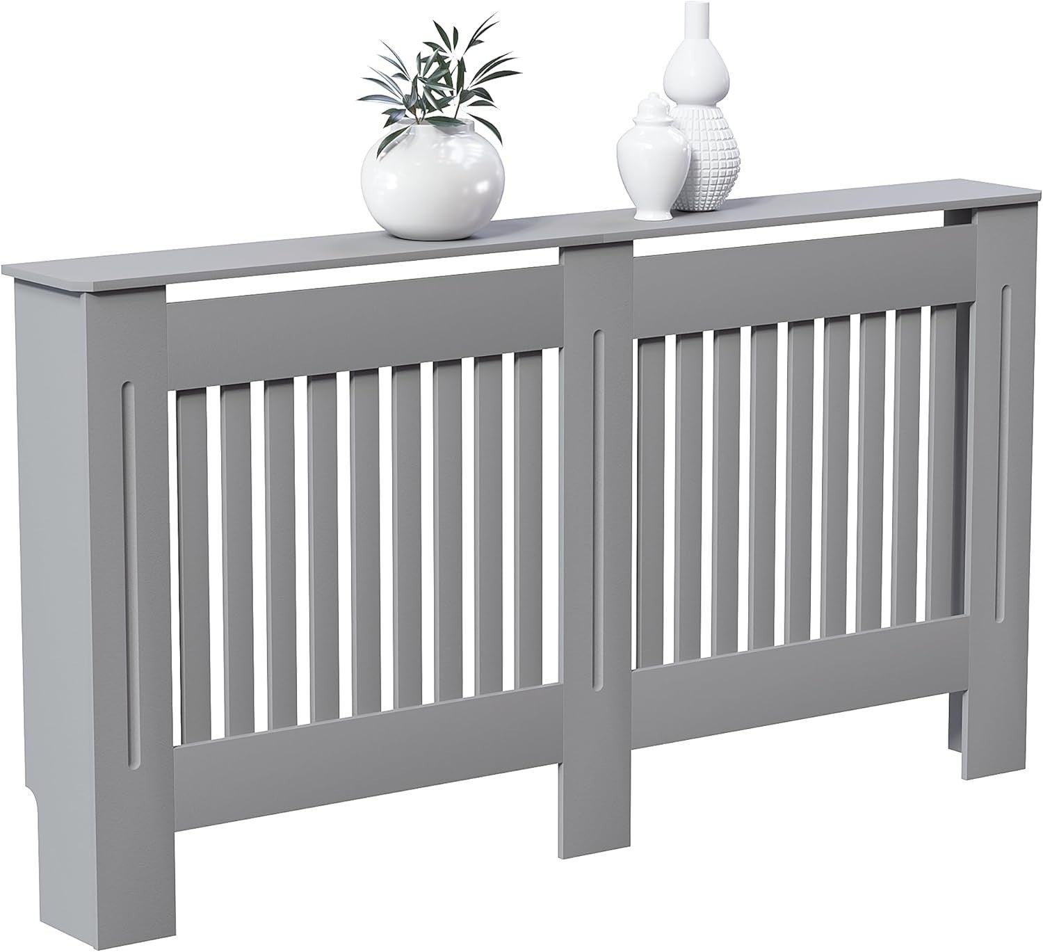 Large Olive Grey Radiator Cover | Modern Slatted MDF Heater Cabinet with Shelf