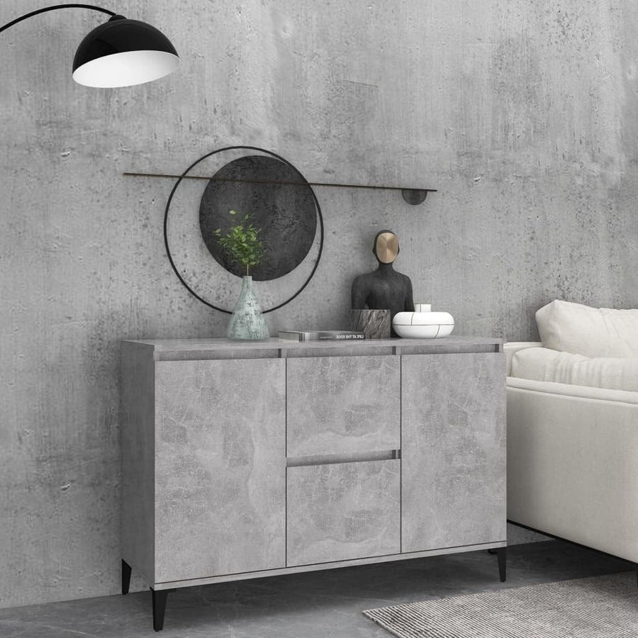 Concrete Grey Sideboard Cabinet Storage Unit 2 Doors 2 Drawers Metal Legs
