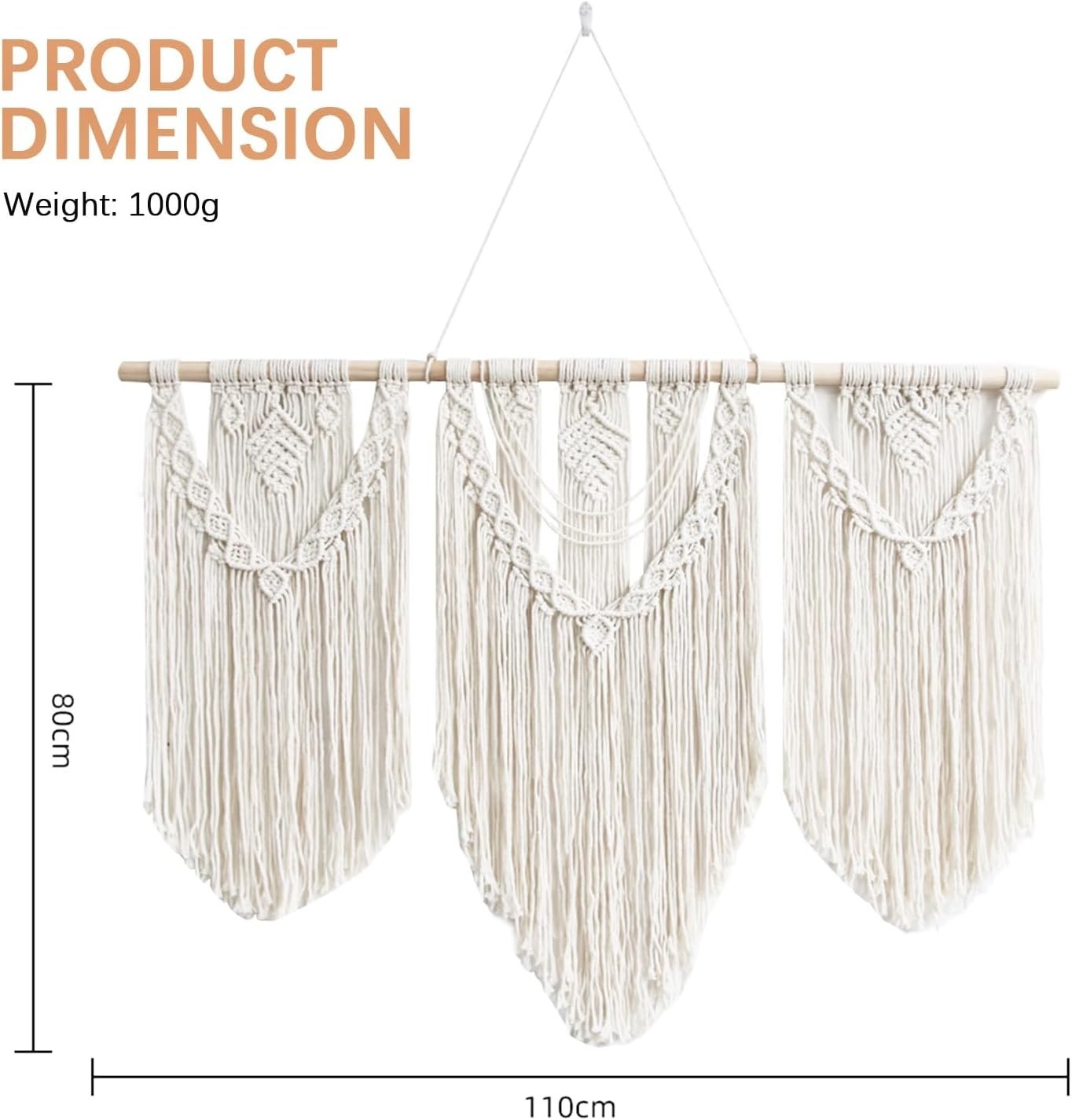 Large Macrame Wall Hanging Boho Leaf Woven Tapestry 110x80cm
